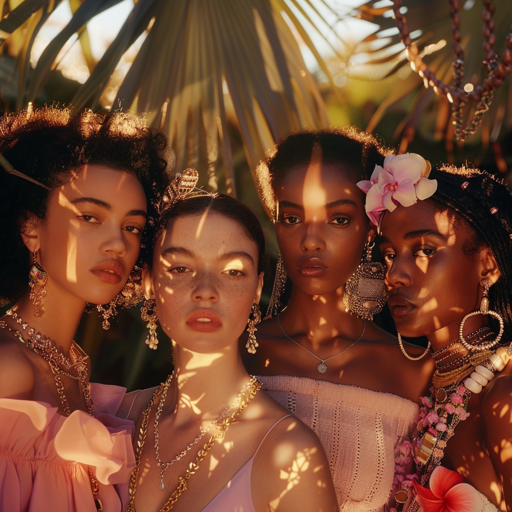 The image features a diverse group of women, ages between 25 and 60, each showcasing a variety of jewelry styles from the BijouHer summer 2024 collection