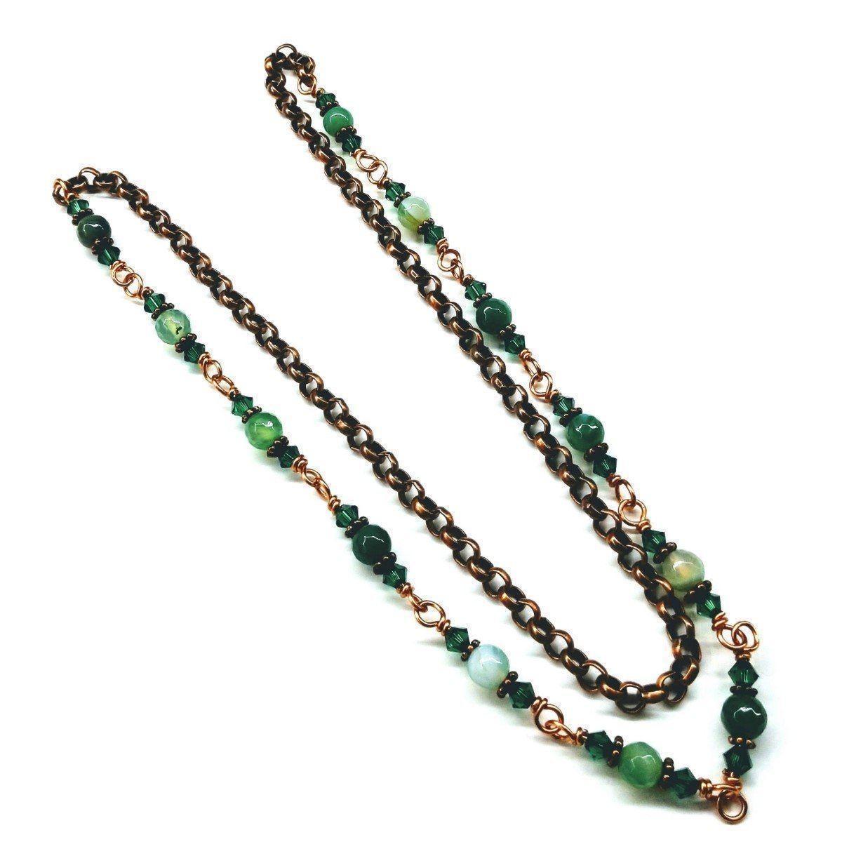 Emerald Agate Gemstone Wire Wrapped Necklace - 24 Inches Length Bijou Her