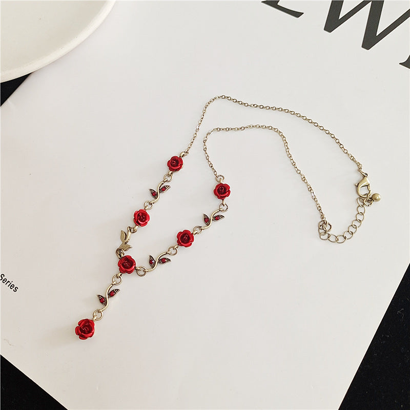 Women's Fashion Vintage Rose Flower Bracelet Necklace Earrings Set - 0 - Bijou Her - Color -  - 