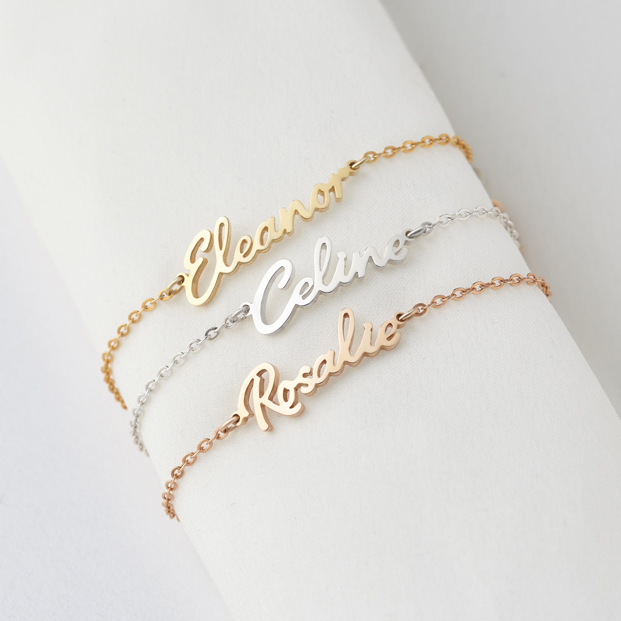 Personalized Cursive Name Bracelet in Sterling Silver with 18K Gold Plate - Birthday Gift for Her - Bracelets - Bijou Her -  -  - 
