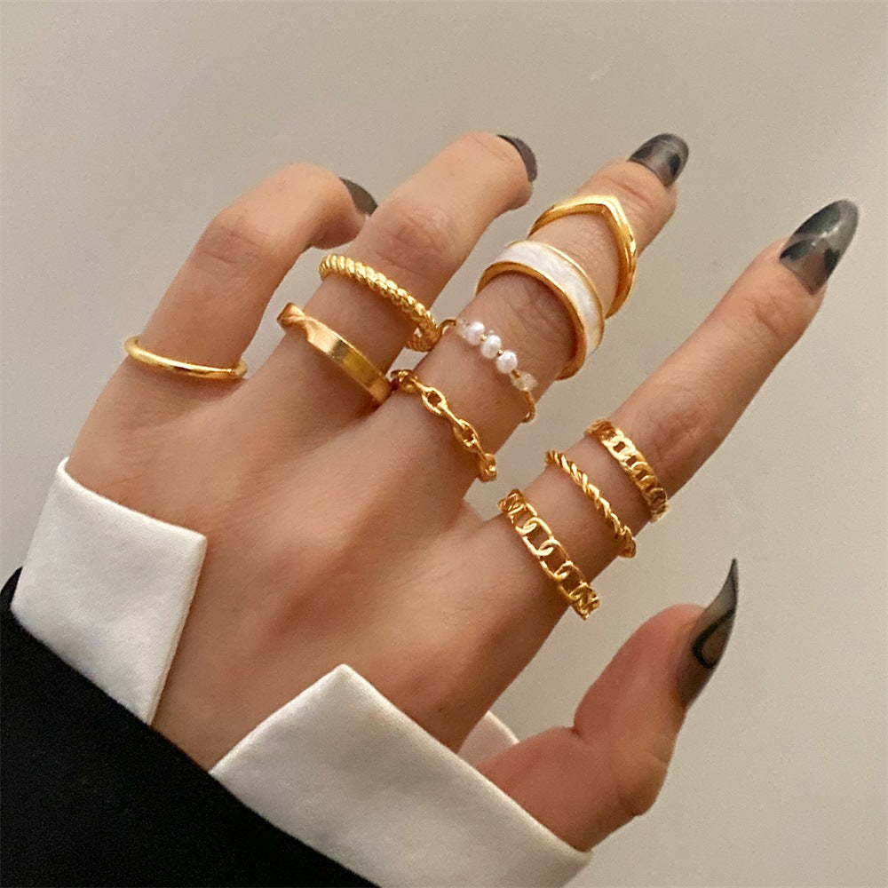 Women's Fashion Geometric Oil Drip Ring Set - 0 - Bijou Her -  -  - 