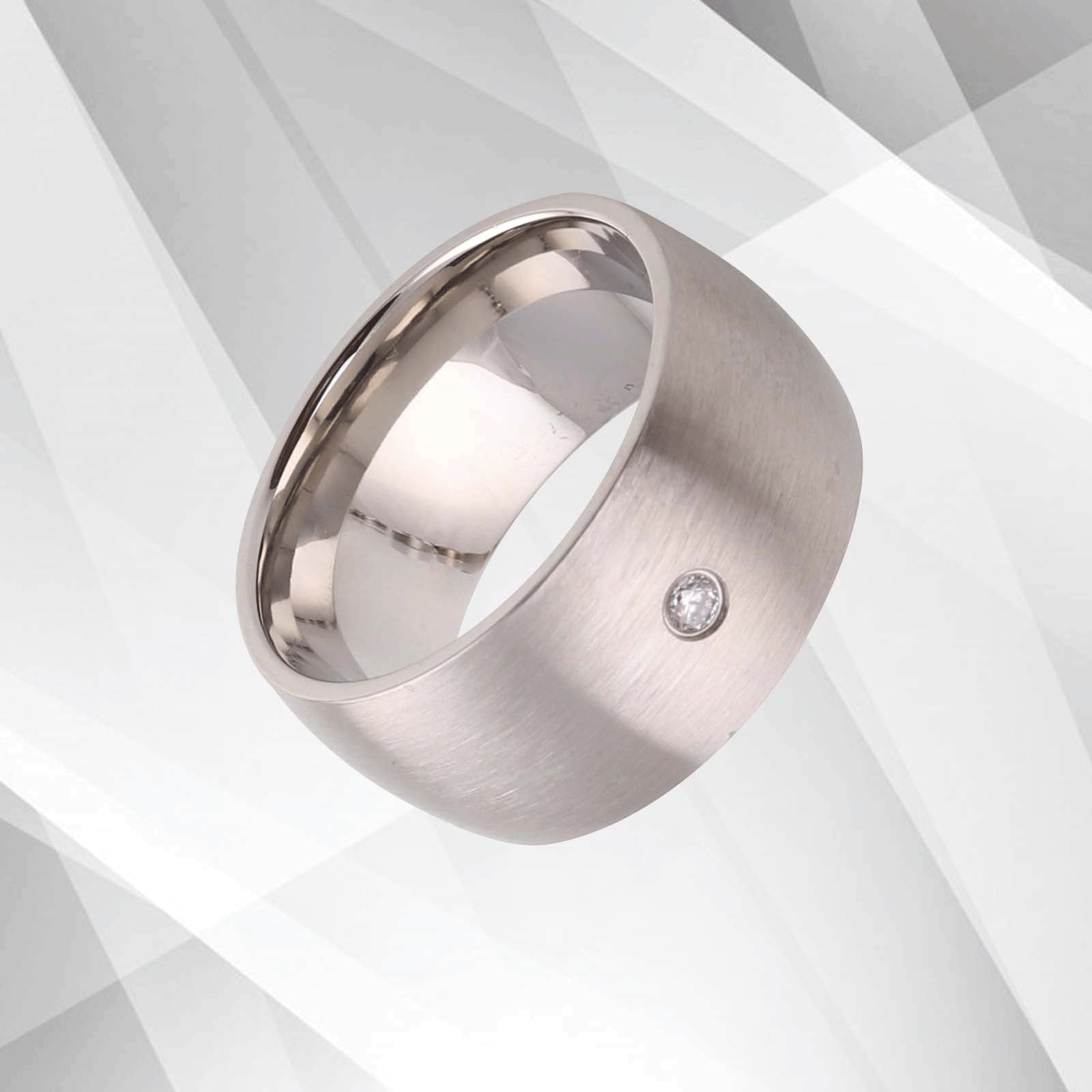 10mm Titanium CZ Diamond Wedding Band Ring - 18Ct White Gold Finish, Comfort Fit, Women's Anniversary Gift (NDFM15A) Bijou Her