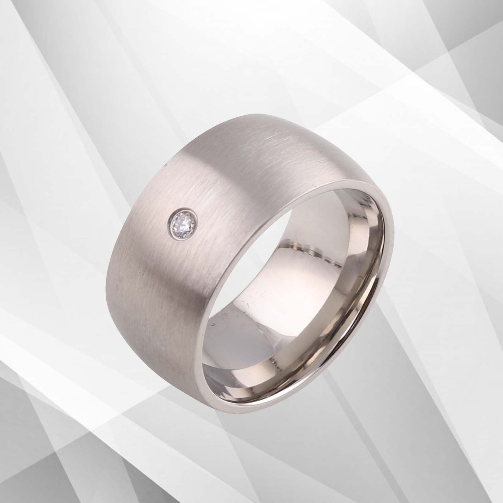 10mm Titanium CZ Diamond Wedding Band Ring - 18Ct White Gold Finish, Comfort Fit, Women's Anniversary Gift (NDFM15A) Bijou Her