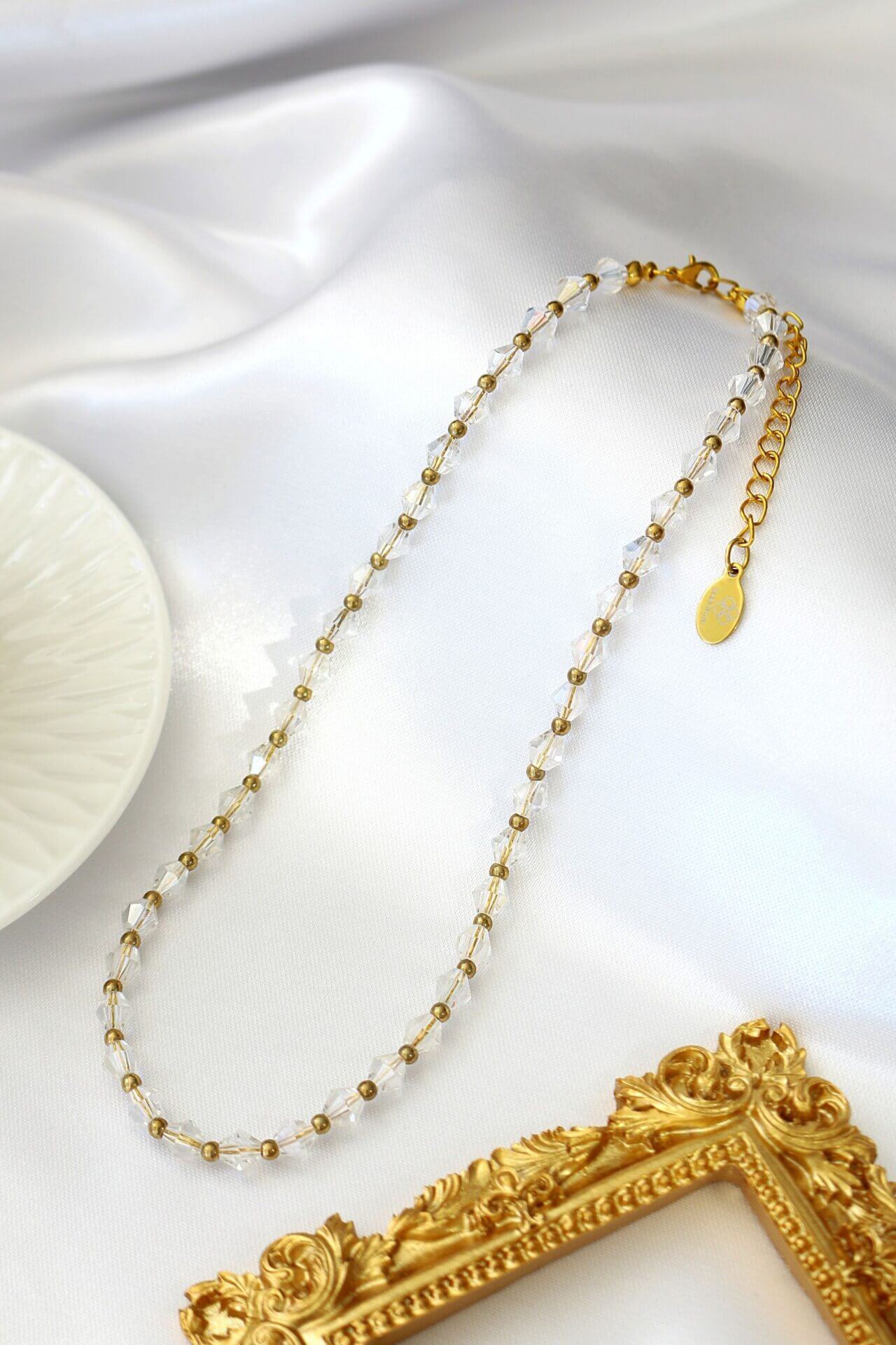 18 Karat Gold Plated Clear Crystal Choker Necklace - Handmade in Europe Bijou Her