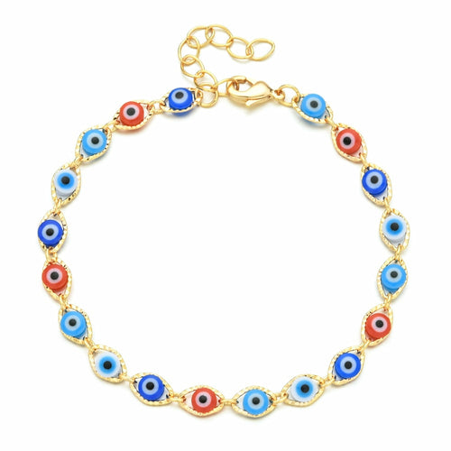 18K Gold Evil Eye Anklet Bracelet for Summer - Multicolor, Positive Energy, Protection & Seven Chakras Anklet Gift Bijou Her