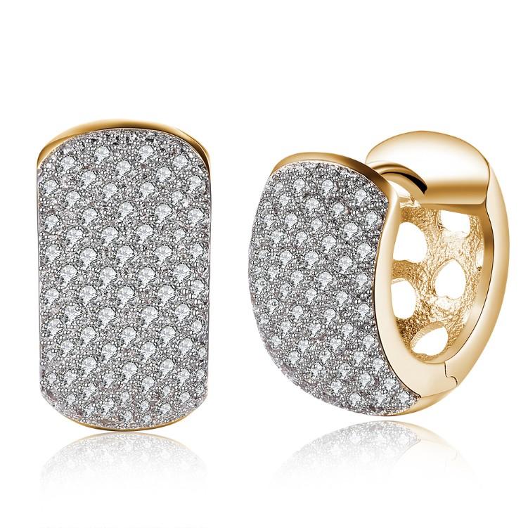 18K Gold Plated Crystal Micro Pavé Huggies - Thick Cut Round Earrings Bijou Her