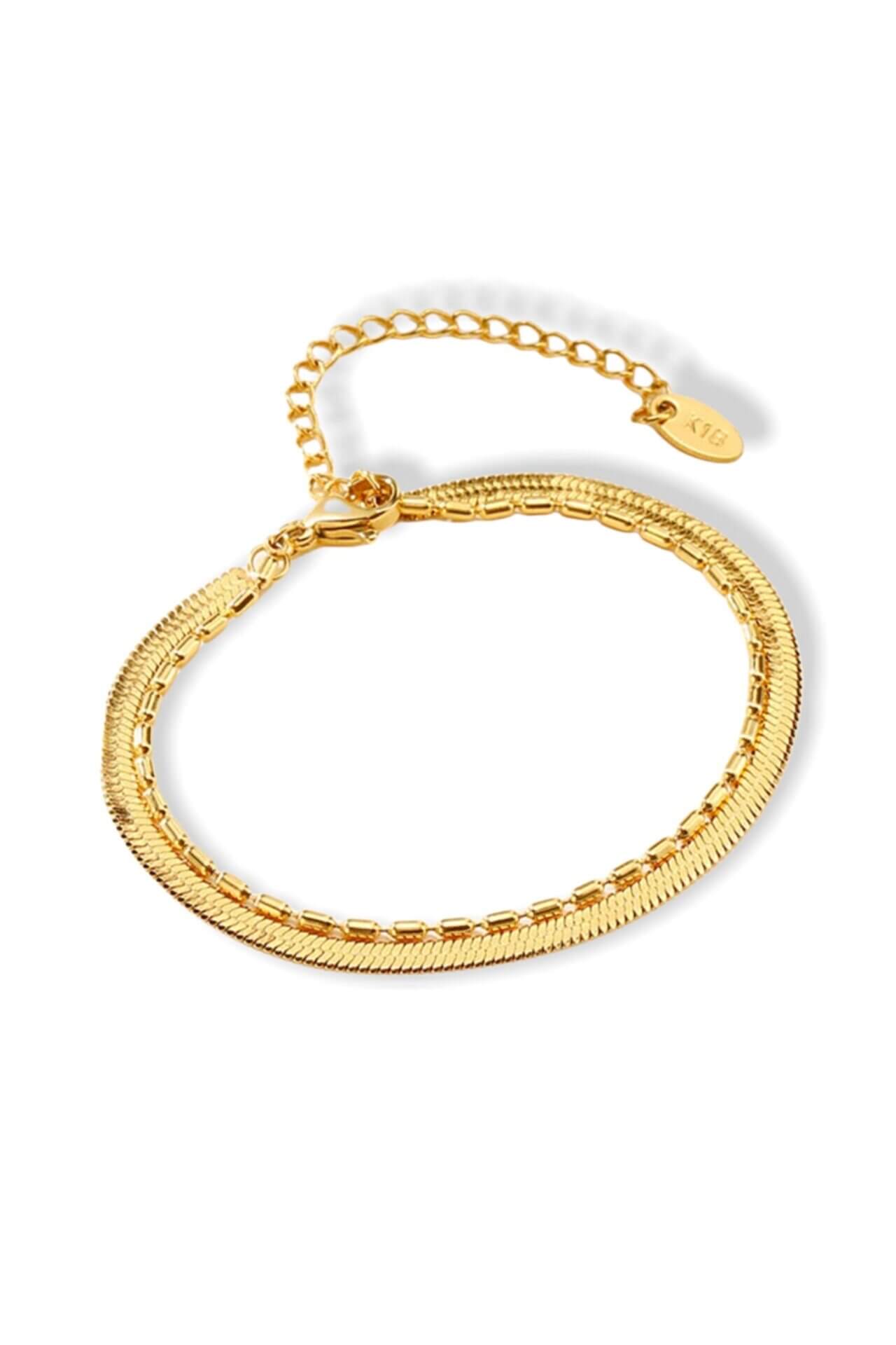 18K Gold Plated Double Chain Bracelet - Handmade, Hypoallergenic, Adjustable Fit Bijou Her