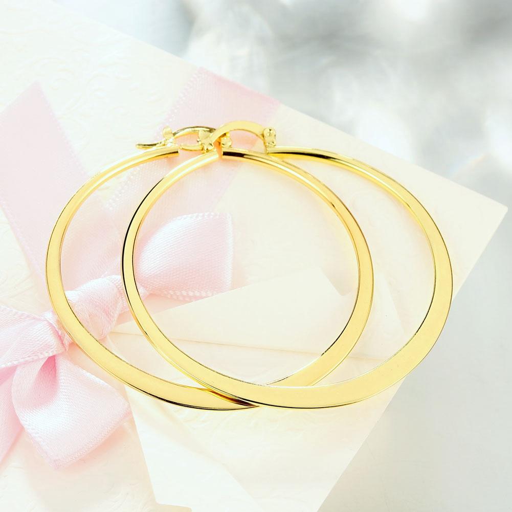 18K Gold Plated Flat Hoop Earrings - Hypoallergenic, Comfort Fit, Made in Italy Bijou Her