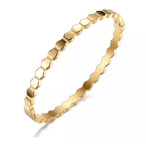 18K Gold Plated Honeycomb Bracelet - Stainless Steel, 7" Length Bijou Her