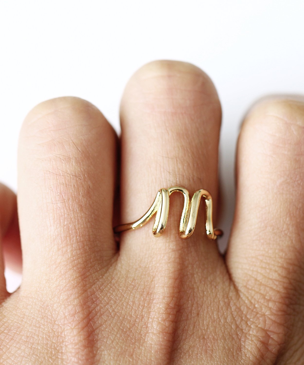 18K Gold Plated Monogram Ring - A-Z Initials, Italian Design, Adjustable Size, Hypoallergenic & Durable Bijou Her