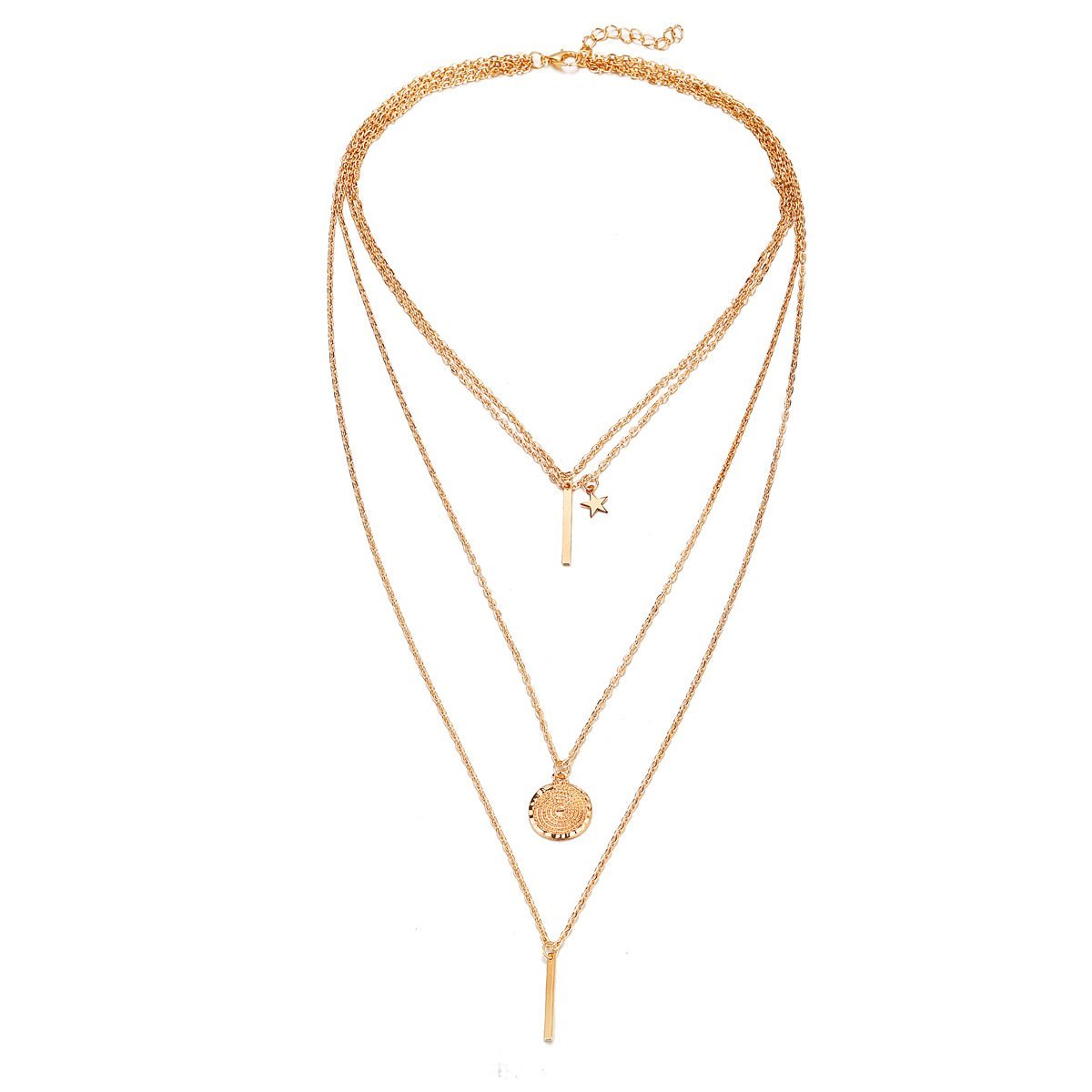 18K Gold Plated Rectangle Drop Necklace - 3 Piece Set, 18" + 2" Extender, Link Chain, Lobster Clasp, Made in Italy Bijou Her