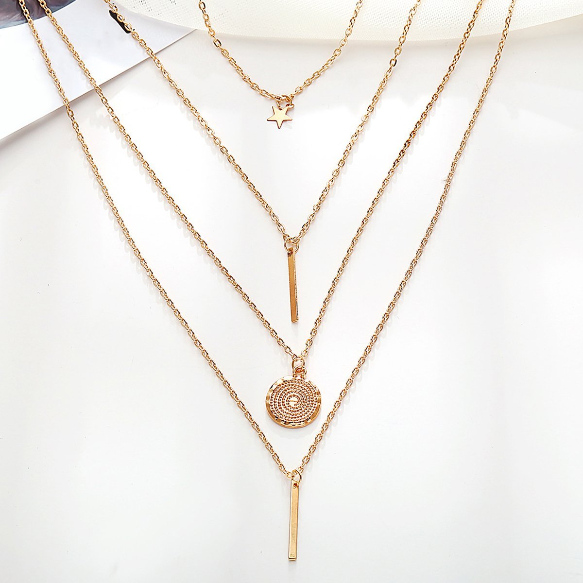 18K Gold Plated Rectangle Drop Necklace - 3 Piece Set, 18" + 2" Extender, Link Chain, Lobster Clasp, Made in Italy Bijou Her