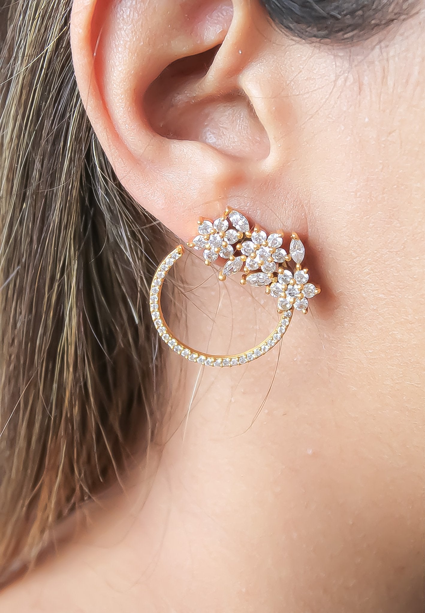 18K Gold Plated Zirconia Stone Earrings in Lightweight White Bronze - Sustainable Jewelry Bijou Her