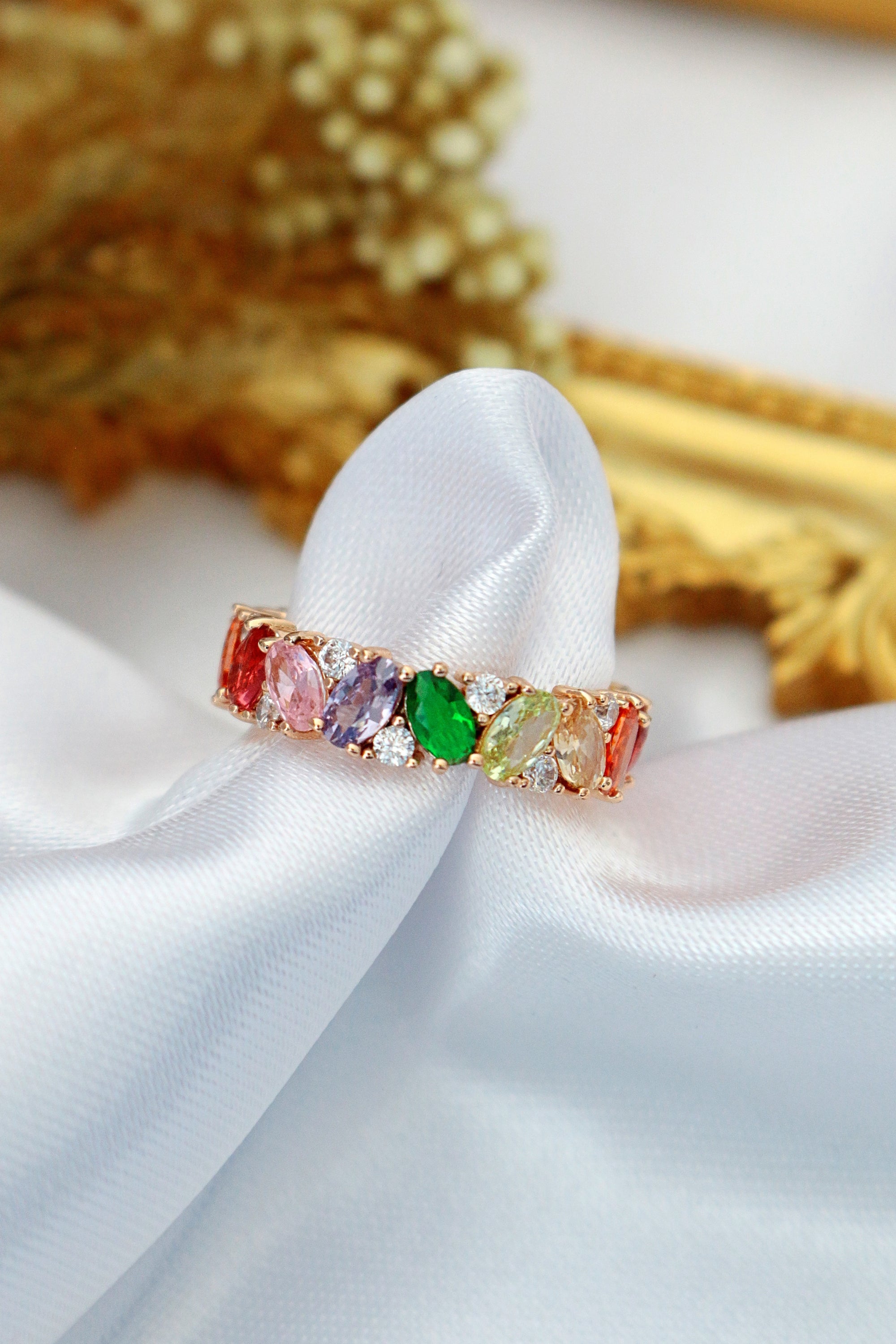 18K Rainbow Swarovski Eternity Band Ring - Handmade in Europe with High-Quality CZ Gems in Multicolor Hues Bijou Her