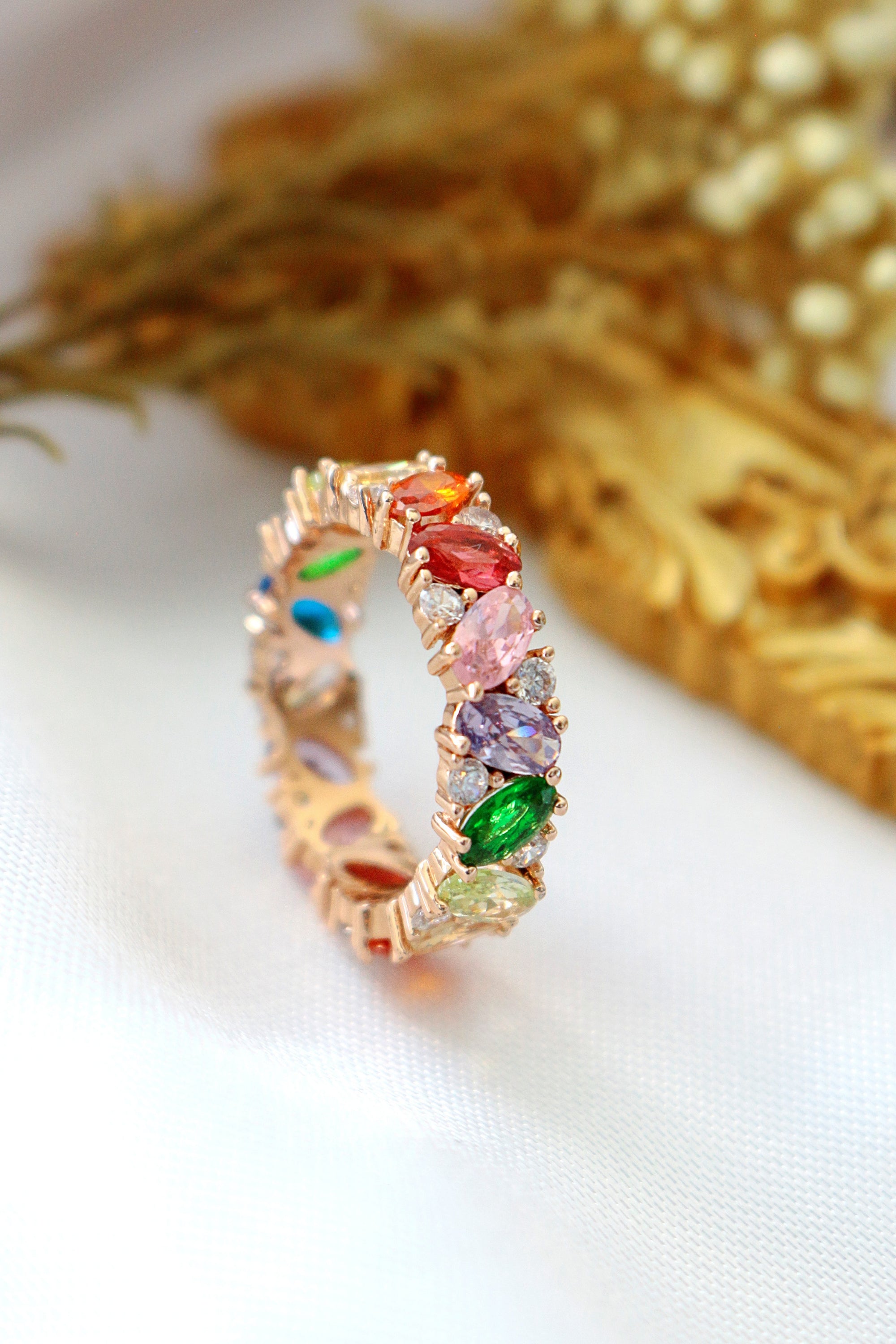 18K Rainbow Swarovski Eternity Band Ring - Handmade in Europe with High-Quality CZ Gems in Multicolor Hues Bijou Her