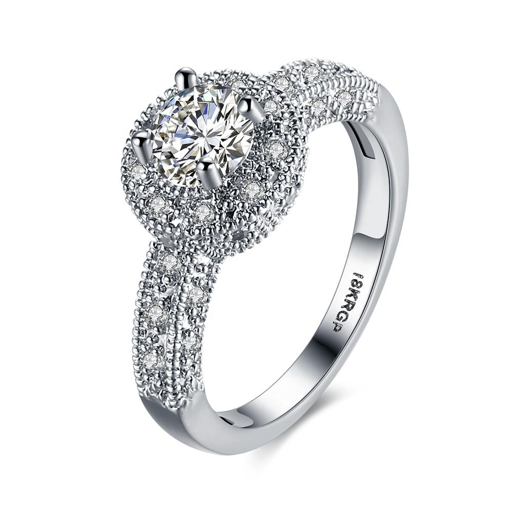 18K White Gold Plated Crystal Engagement Ring Set - 1.90 CTTW, AAAAA Stones, Sizes 6-9 Bijou Her