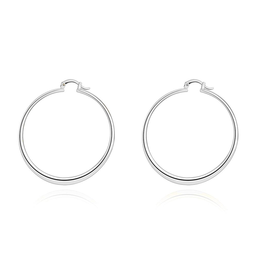 18K White Gold Plated Flat Hoop Earrings - Hypoallergenic and Comfort Fit Jewelry Made in Italy Bijou Her