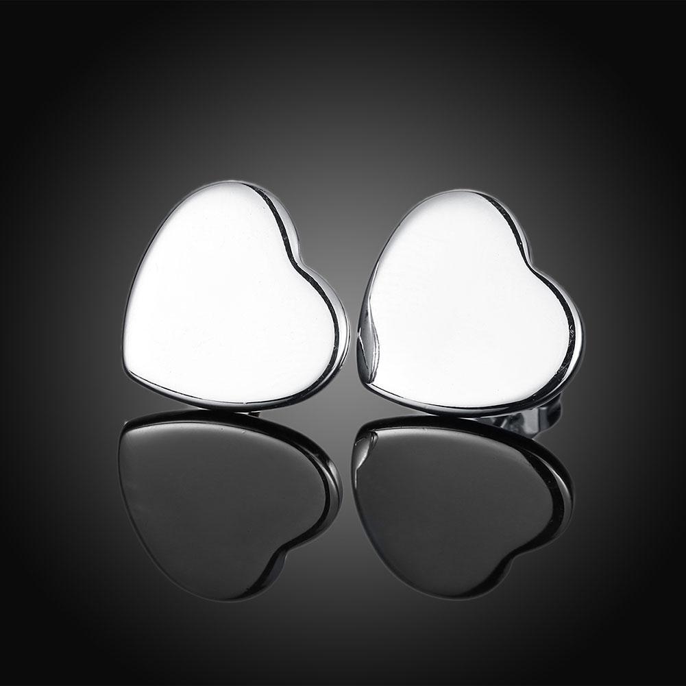 18K White Gold Plated Smooth Heart Stud Earring - Hypoallergenic and Comfortable Fitting Jewelry Piece Bijou Her