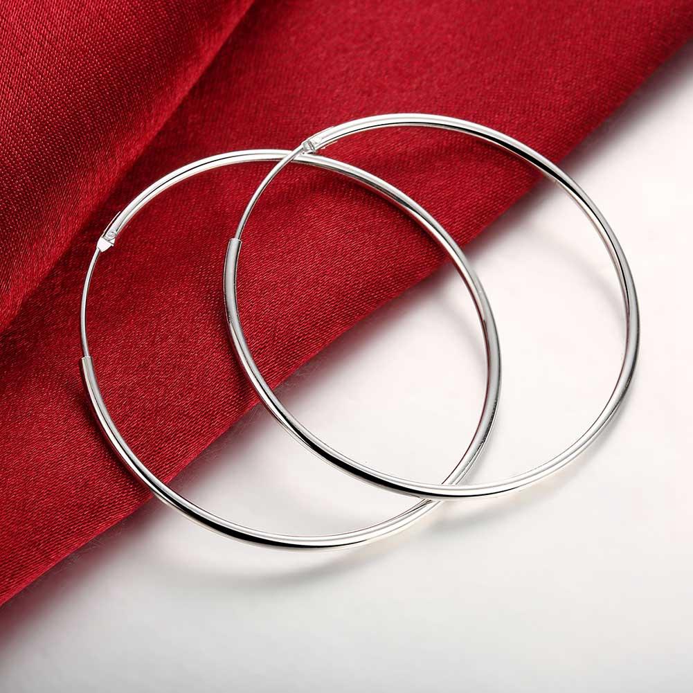 18K White Gold Plated Smooth Hoop Earrings - Hypoallergenic and Comfortable Fitting Jewelry Piece Bijou Her