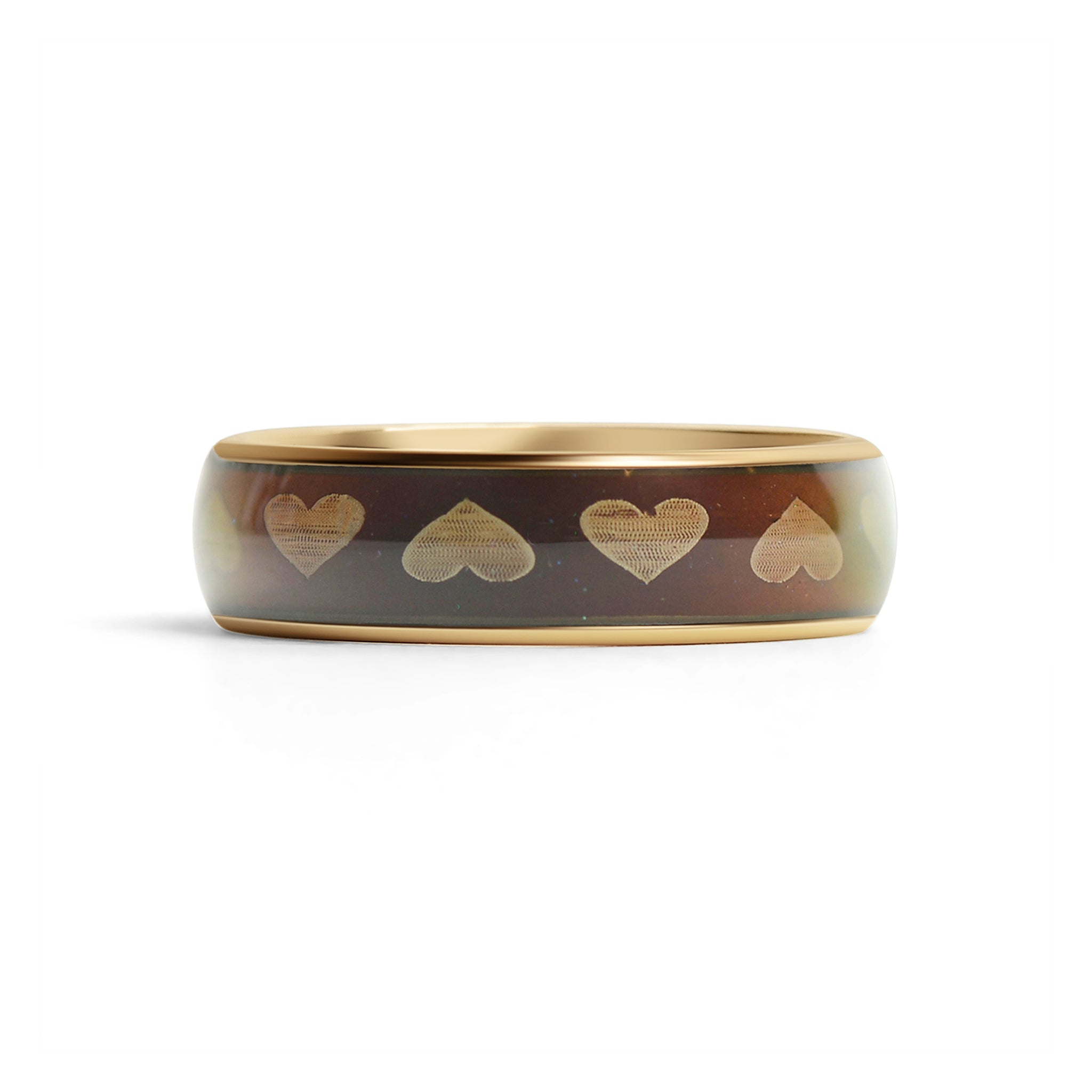 18k Gold PVD Coated Mood Band With Hearts Stainless Steel Ring / Bijou Her