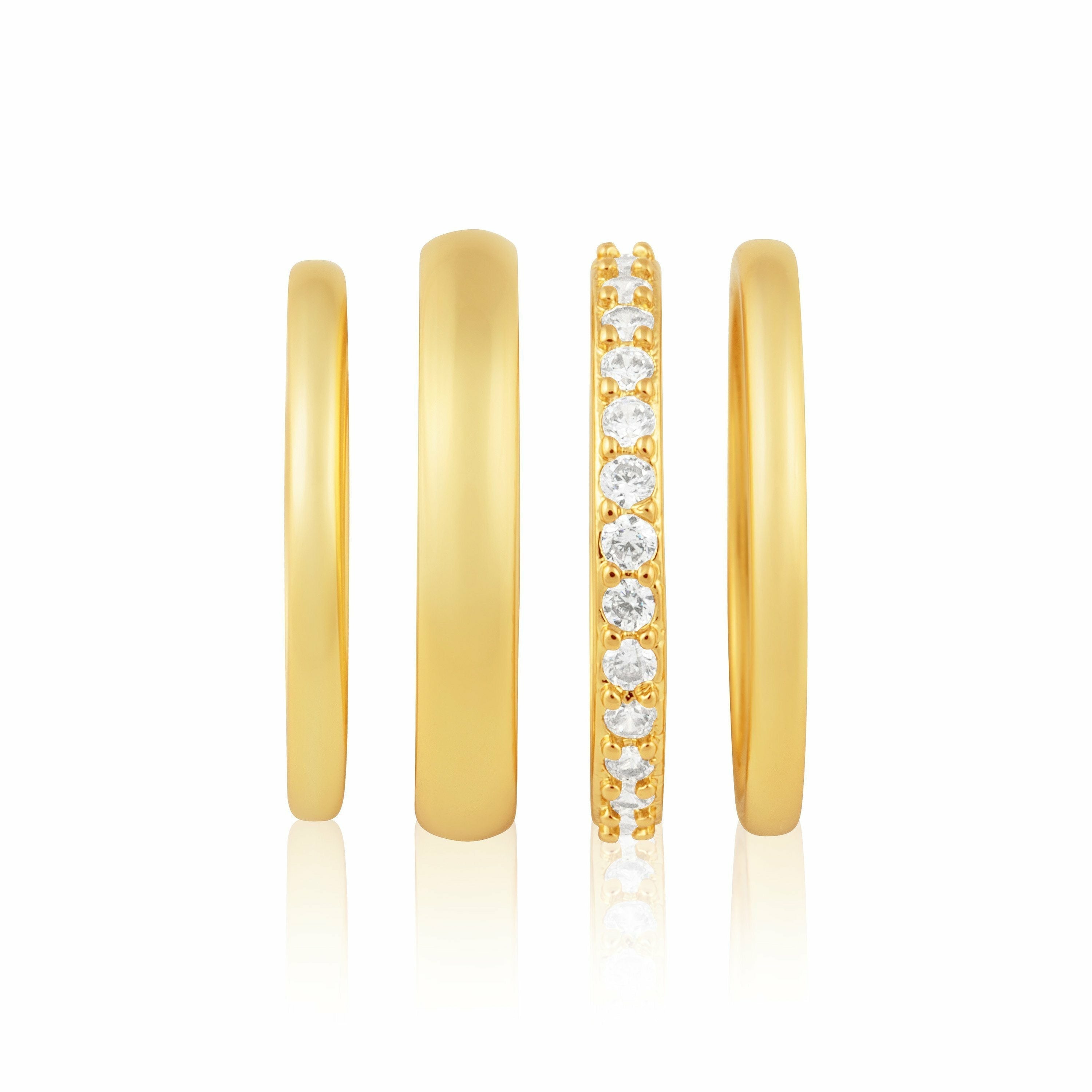 18k Gold Plated Micro Pave CZ Stacked Ring Set - Hypoallergenic, Size Up Recommended Bijou Her