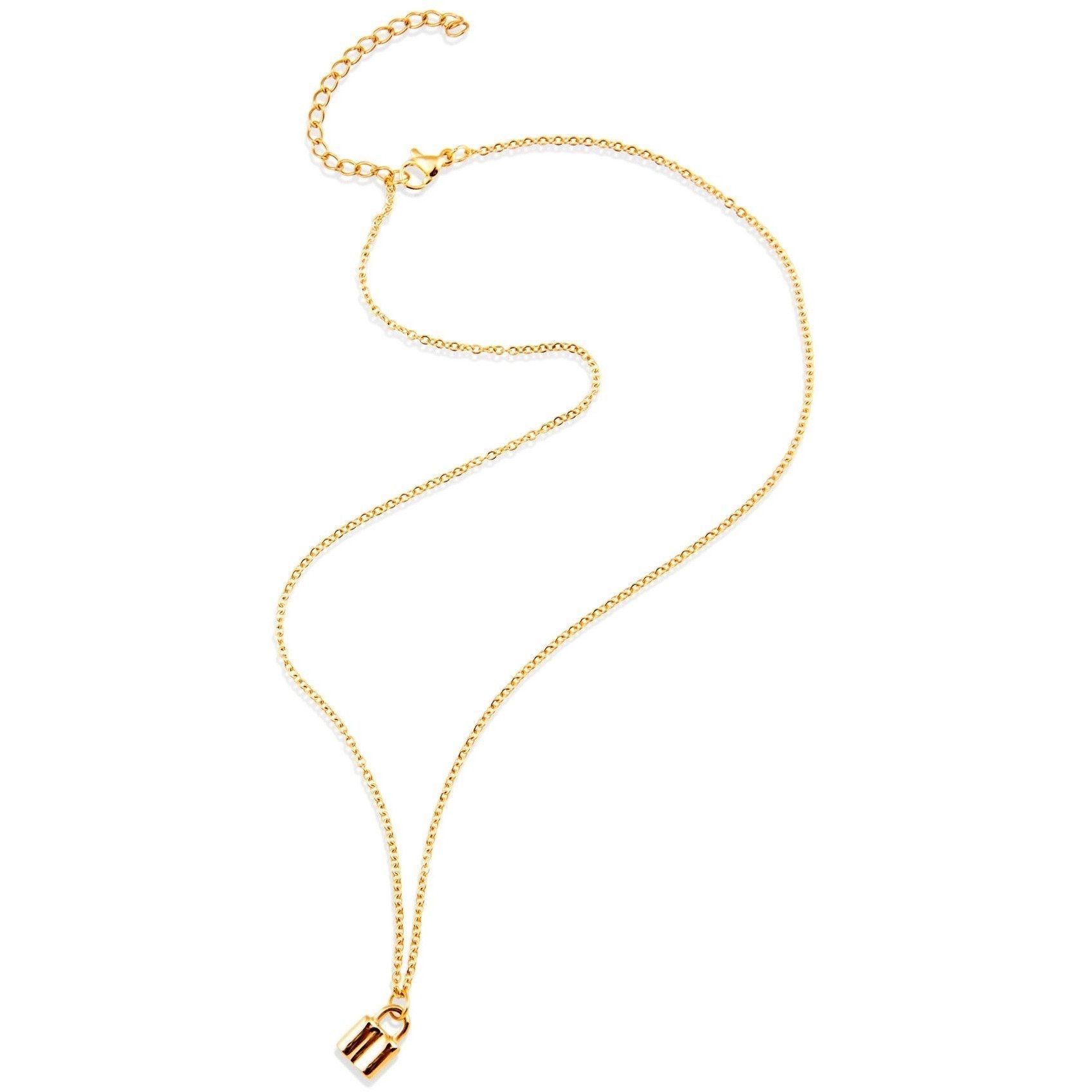 18k Gold Plated Mini Lock Necklace - 16"-18" Length Bijou Her