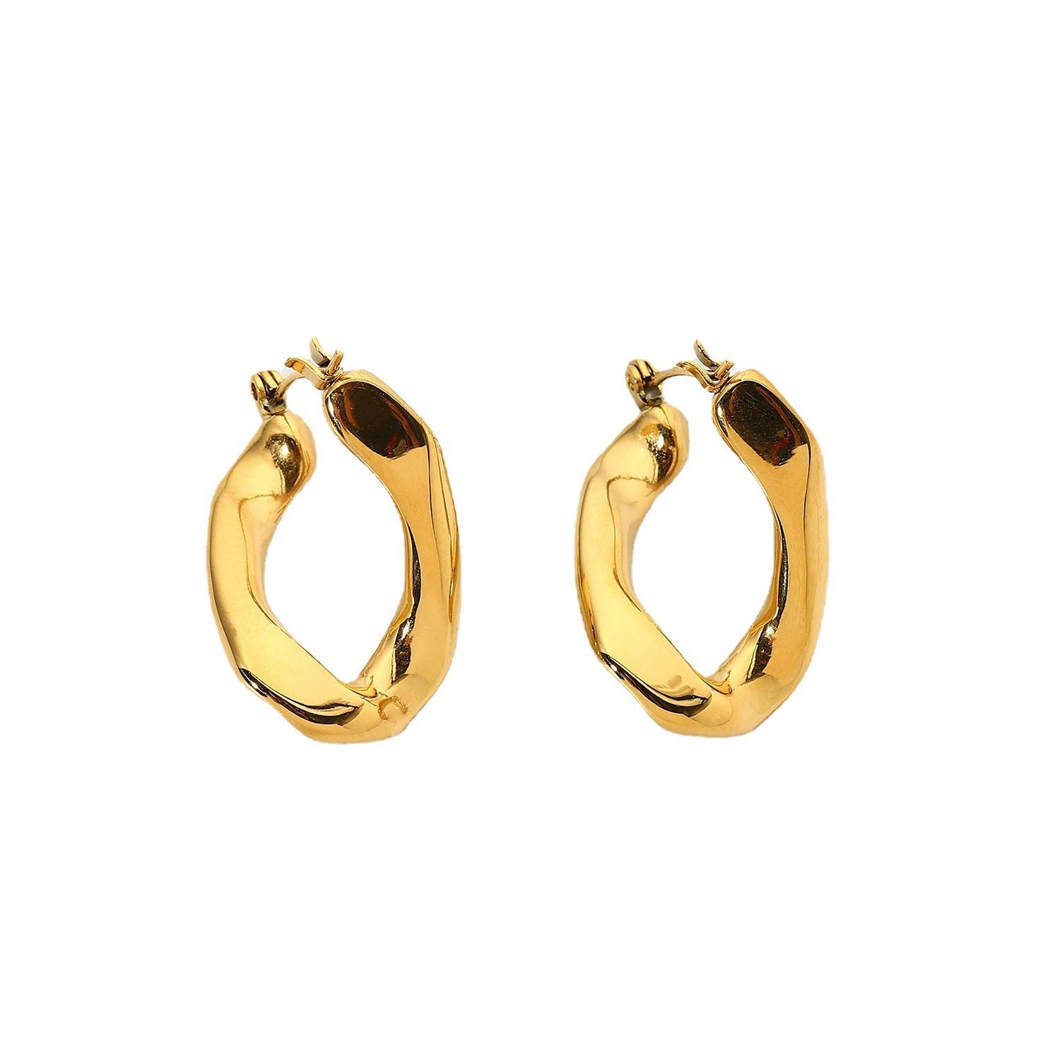 18k Gold Stainless Steel Flat U-ring Earrings Bijou Her