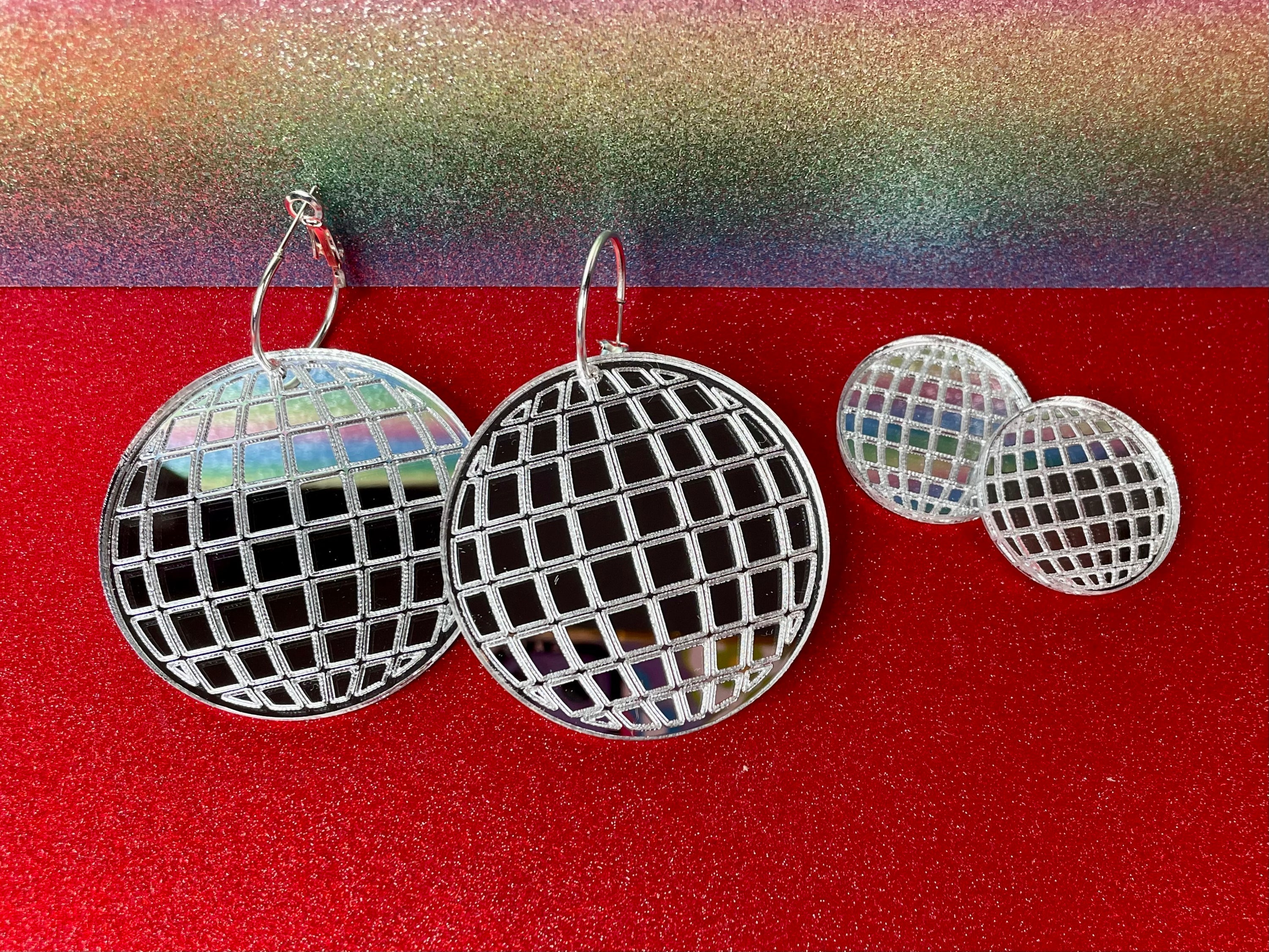 1960s-inspired Mirror Ball Earrings: Dangles or Studs in Various Colors, Nickel & Lead-Free Components, Made to Order in 1-2 Weeks Bijou Her