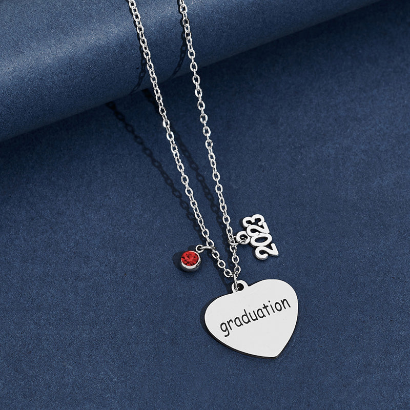 2023 Round Graduation Pendant Necklace Red Crystal Graduation Heart Necklaces Bijou Her