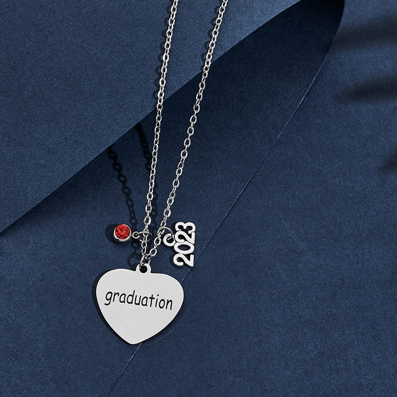 2023 Round Graduation Pendant Necklace Red Crystal Graduation Heart Necklaces Bijou Her