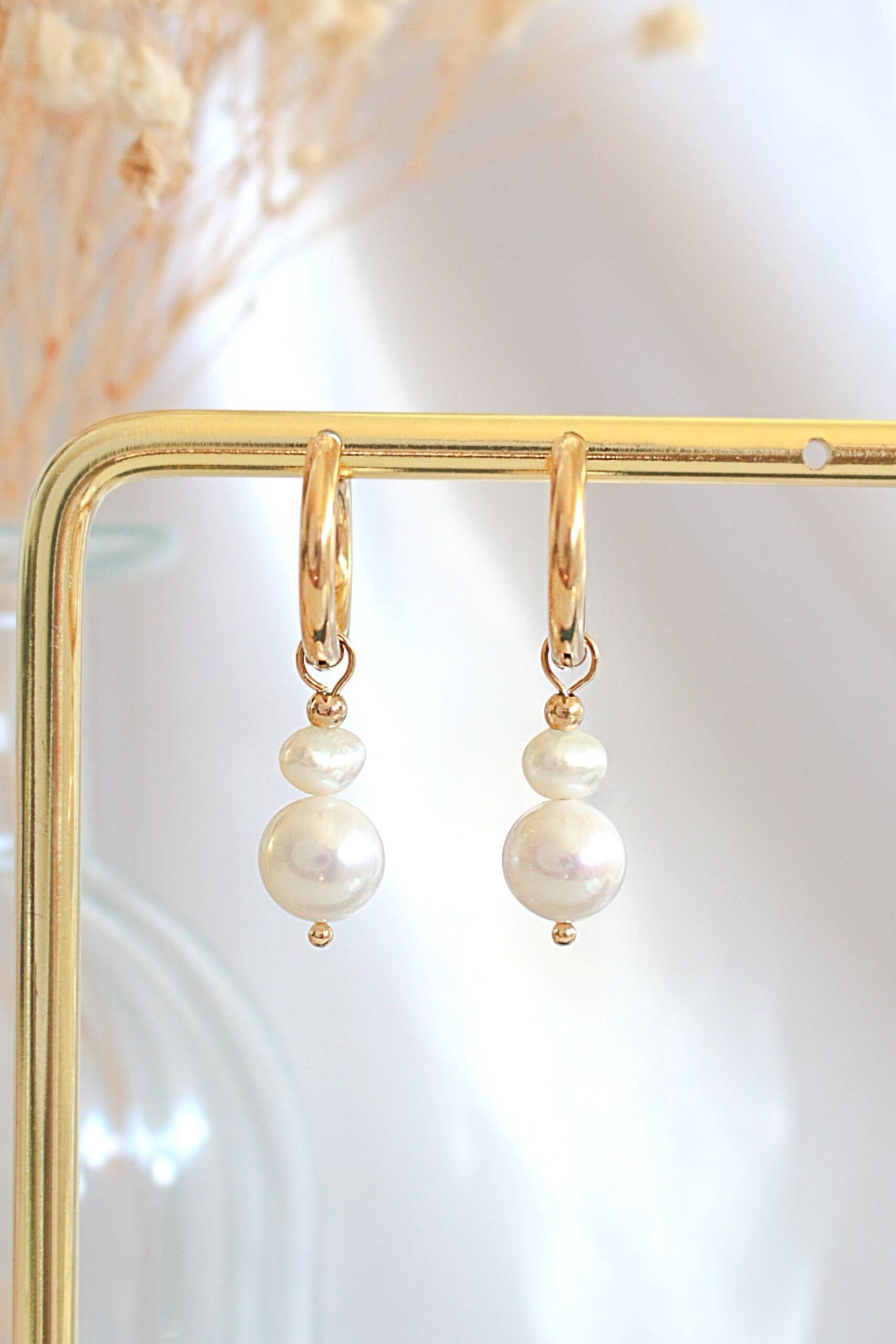24K Gold Plated Pearl Hoop Earrings - Hypoallergenic & Handmade in Europe Bijou Her