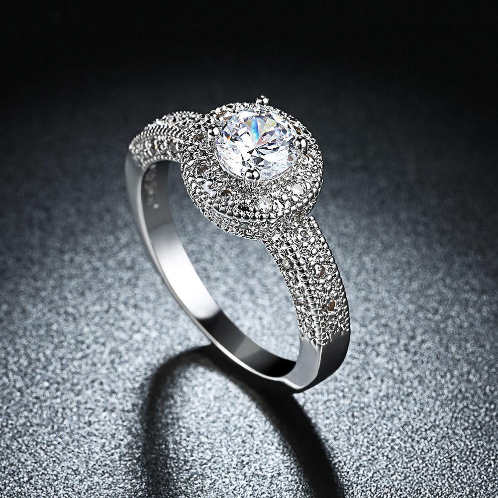 3.50 CTTW Elements Pavé Halo Ring in 18K White Gold - Single Crystal, AAAAA Quality Bijou Her