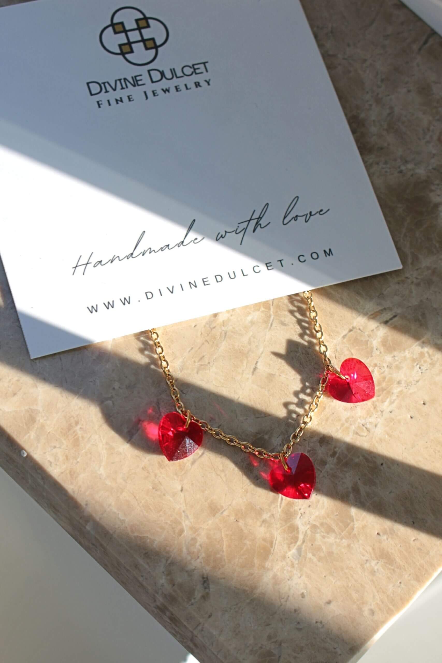 3 Red Hearts 24K Gold Necklace - Handmade in Europe, Hypoallergenic & Nickel-Free Bijou Her