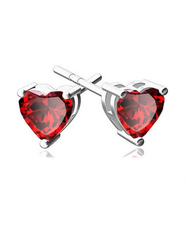 6mm Heart Stud Earring With Austrian Crystals - Red in 18K White Gold Bijou Her