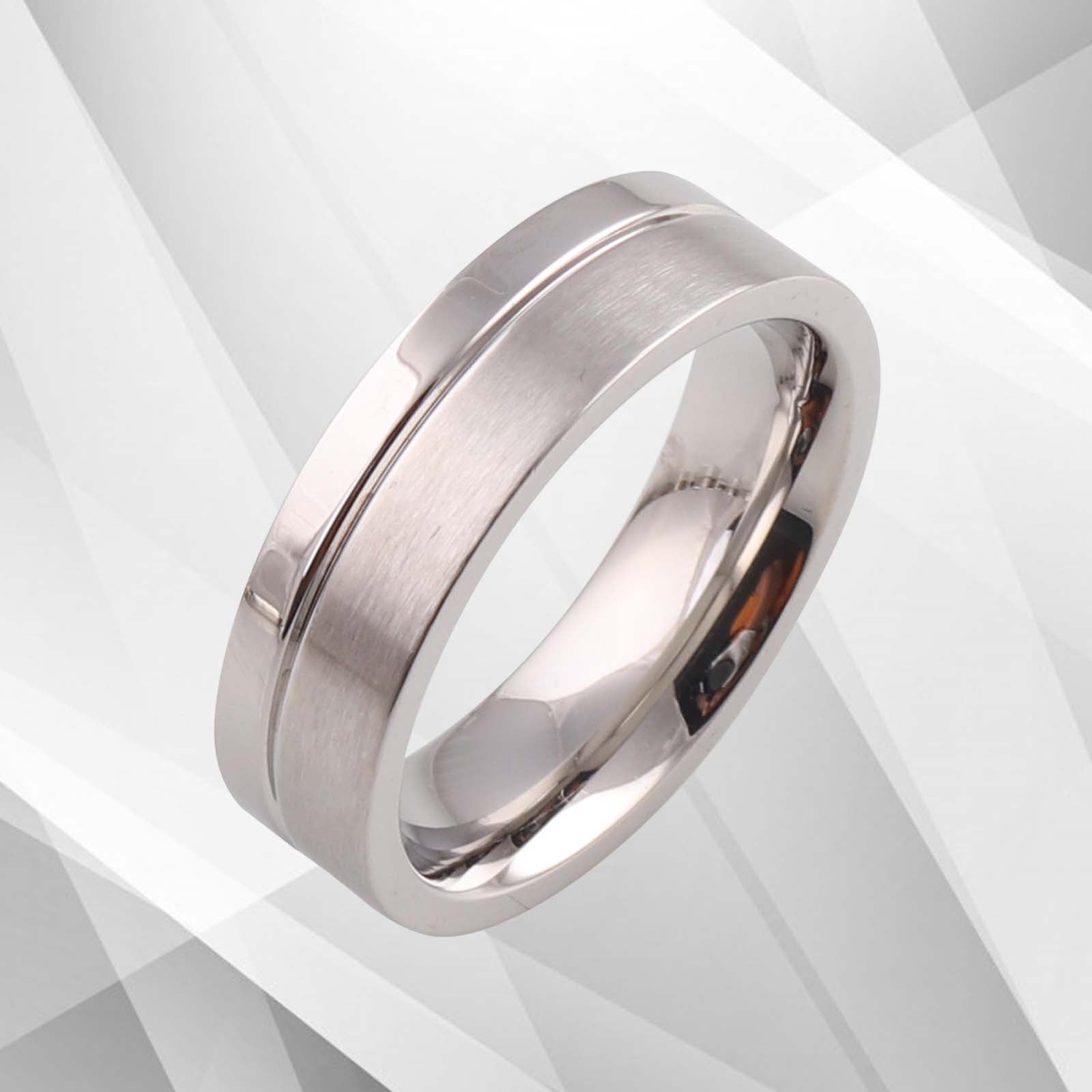 6mm Tungsten Carbide Wedding Band with White Gold Finish - Comfort Fit, Men's Engagement Ring Bijou Her