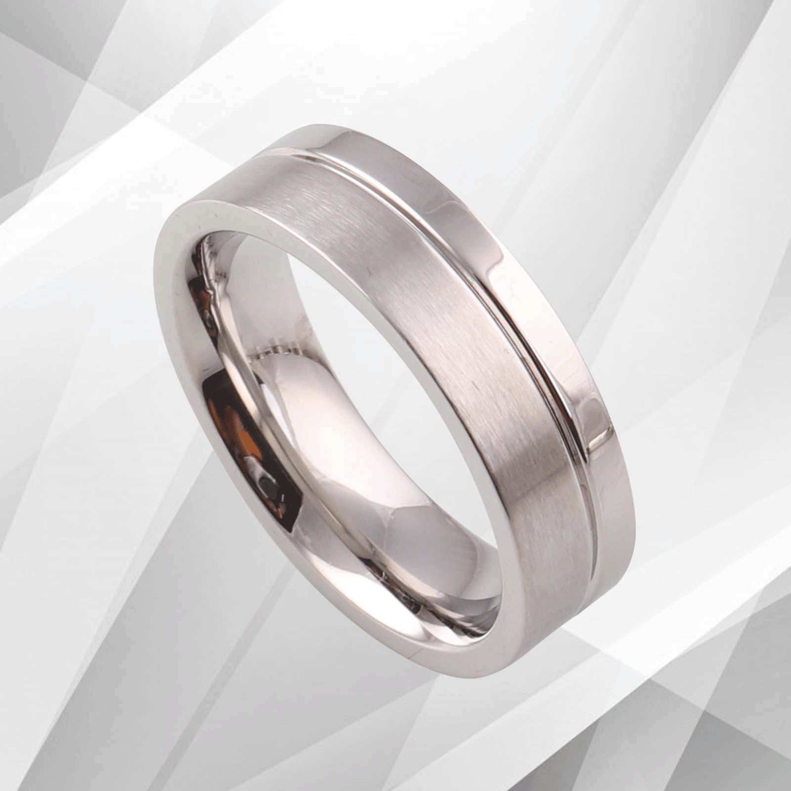 6mm Tungsten Carbide Wedding Band with White Gold Finish - Comfort Fit, Men's Engagement Ring Bijou Her