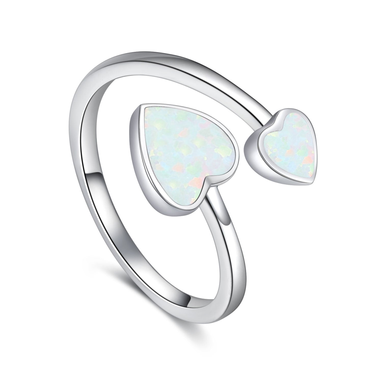 8mm Opal Heart Adjustable Open Ring in 925 Sterling Silver Bijou Her