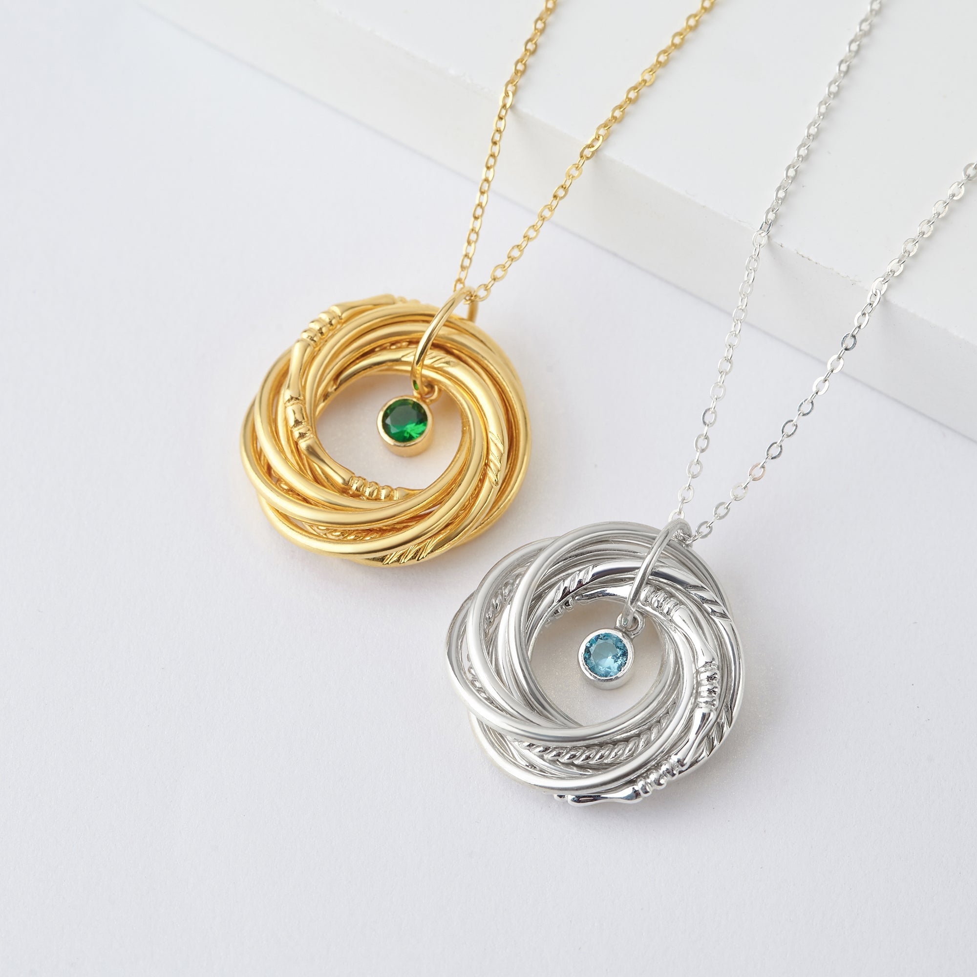 9 Ring Necklace for 90th Birthday with Birthstones, Sterling Silver and 18K Gold Plated Jewelry Gift for Mom or Grandma Bijou Her