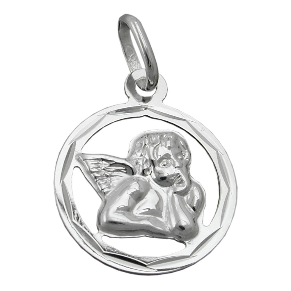 925 Silver Angel Pendant in Circle - 15mm Size, 0.7g Weight, Sterling Silver Alloy Bijou Her