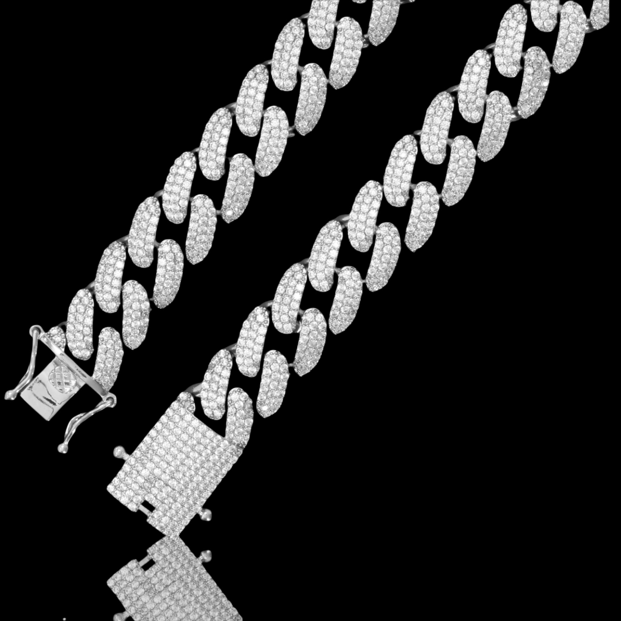 925 Silver Chatoyant Cuban Link Chain with CZ Stones - 14MM Width Bijou Her