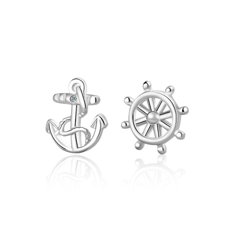 925 Silver Ear Nail Female Fashion Ship Anchor Rudder Asymmetry Bijou Her