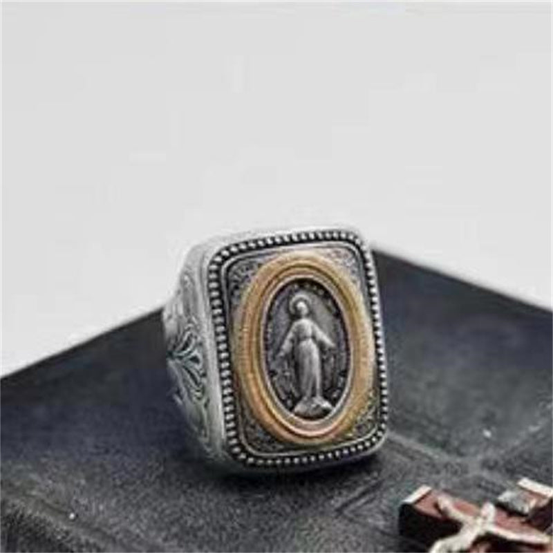 925 Silver Handmade Ring Retro Faith Holy Brand Ancient Coins Bijou Her