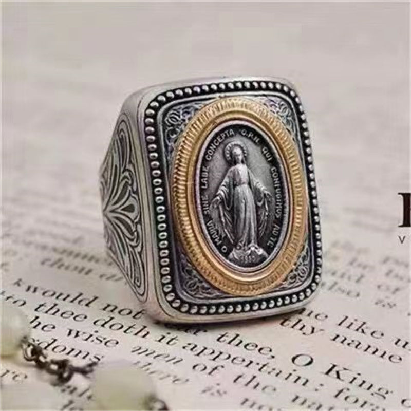 925 Silver Handmade Ring Retro Faith Holy Brand Ancient Coins Bijou Her