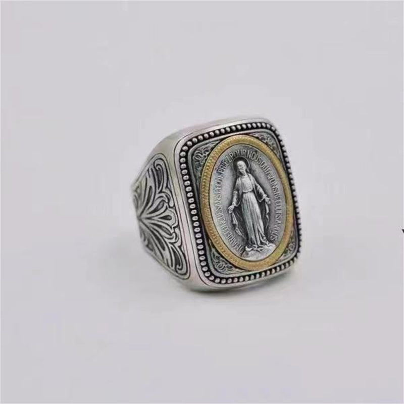 925 Silver Handmade Ring Retro Faith Holy Brand Ancient Coins Bijou Her