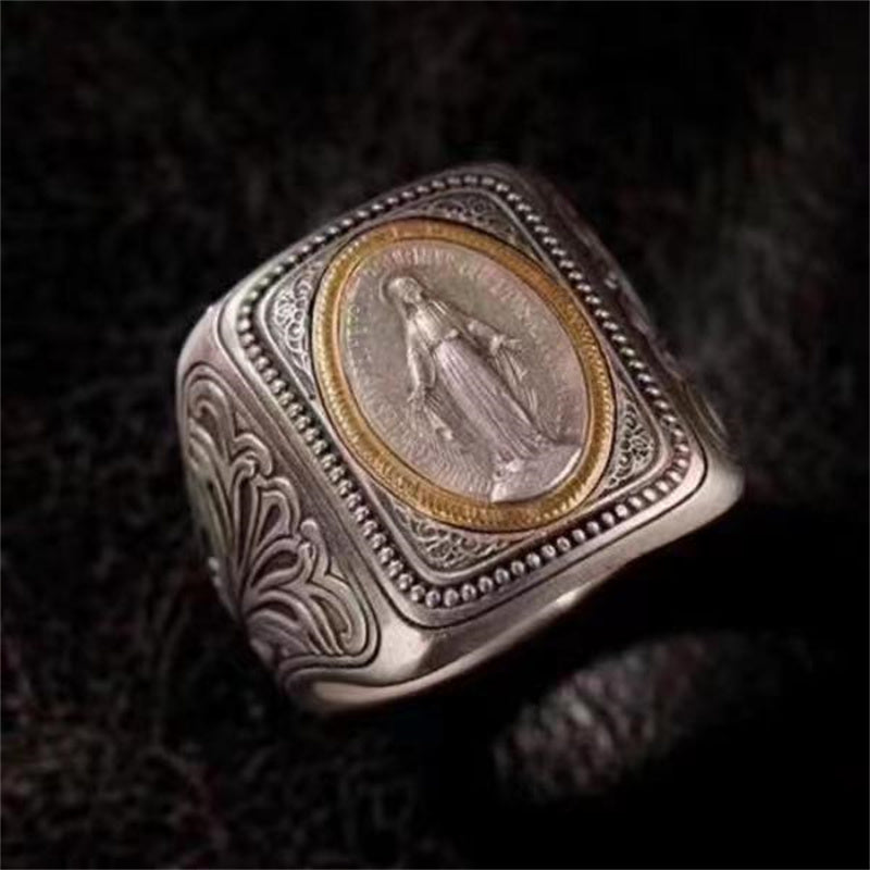 925 Silver Handmade Ring Retro Faith Holy Brand Ancient Coins Bijou Her