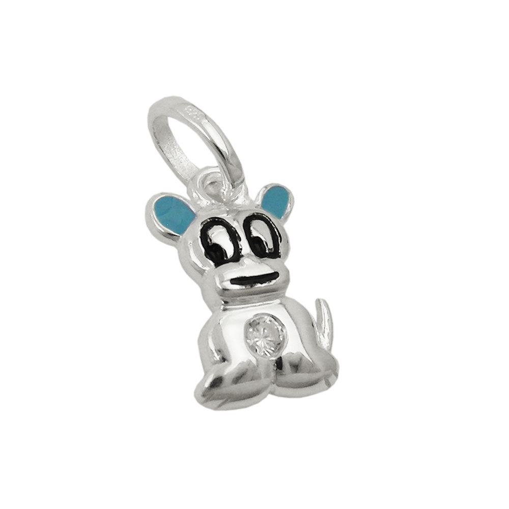 925 Silver Little Dog Pendant with Zirconia - Blue Ears and Black Eyes - 12x8mm Bijou Her