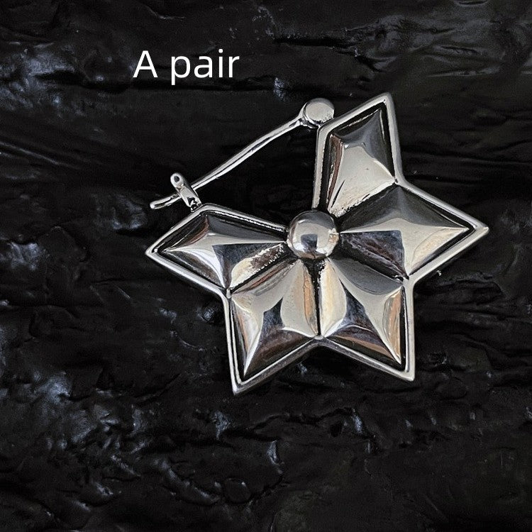 925 Silver Retro Three-dimensional Six-pointed Star Ear Buckle Bijou Her