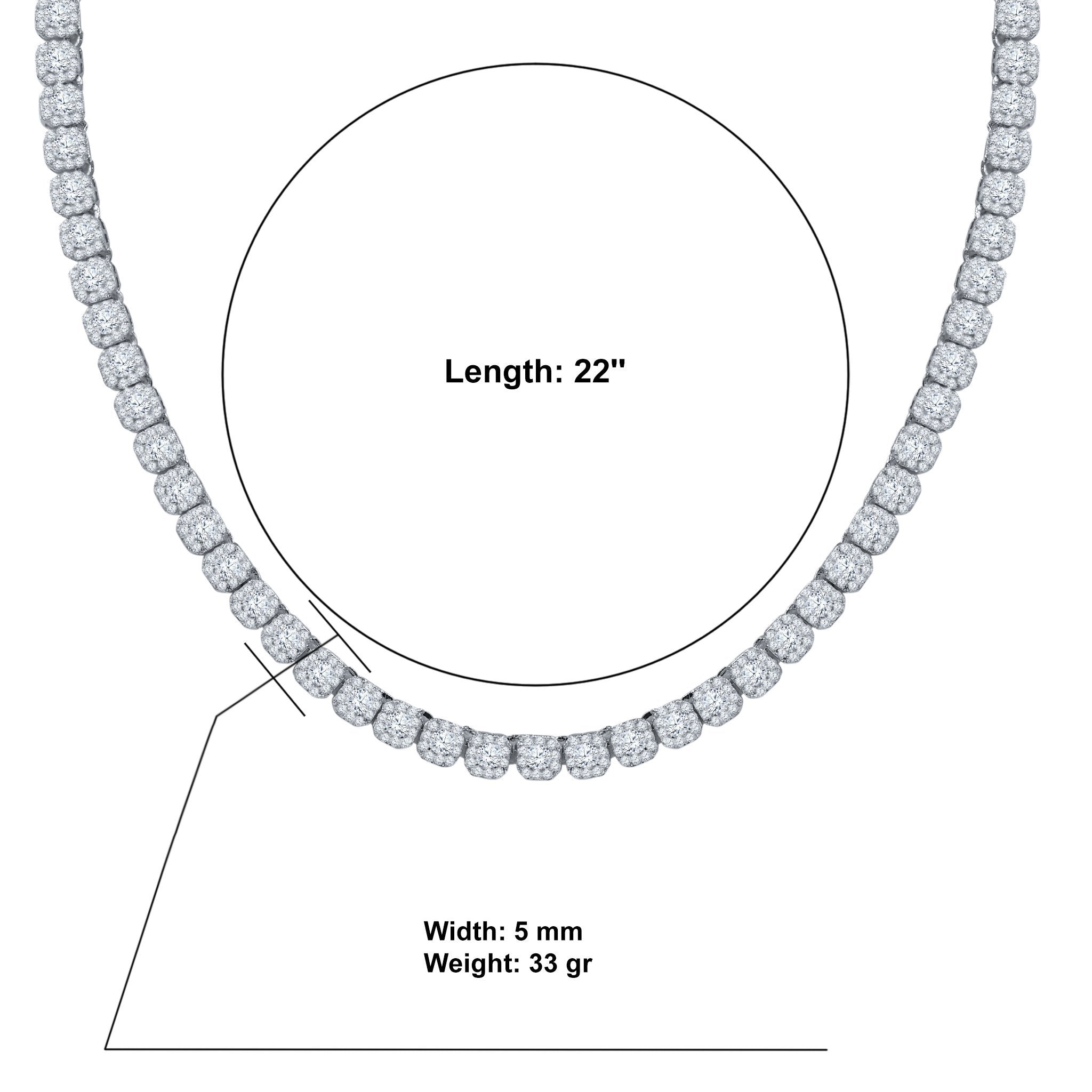 925 Silver Square Tennis Chain with Cubic Zircon Stones - 5mm Width Bijou Her