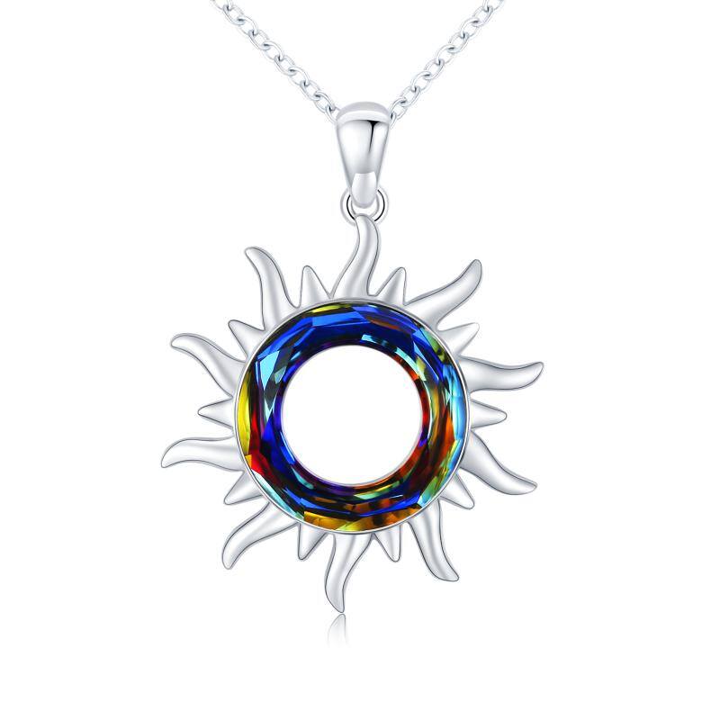 925 Sterling Silver Crystal Sun Burning Sun Pendant Necklace Jewelry Bijou Her