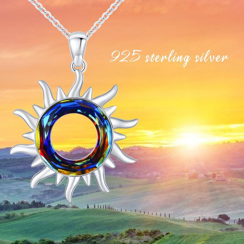 925 Sterling Silver Crystal Sun Burning Sun Pendant Necklace Jewelry Bijou Her